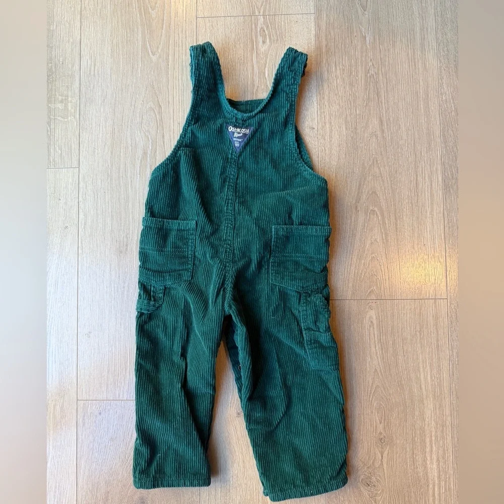 OshKosh Green Corduroy Overalls Fleece Lined Toddler 18M